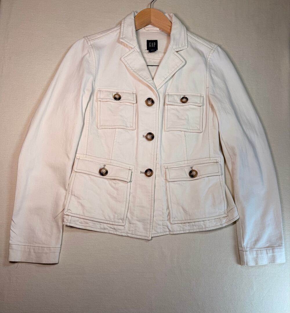 Vintage Gap Women’s 10 White Cotton Utility Safari Jacket 4 Pocket Y2K